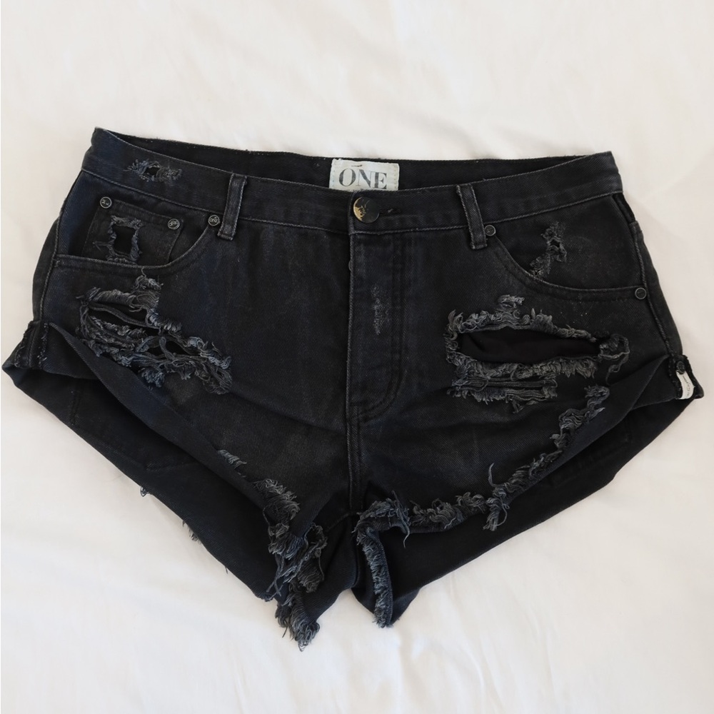 One Teaspoon Bandit Low Waist Denim Short in Double Black